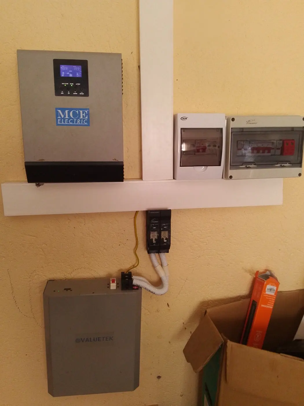 Wall-mounted inverter, lithium battery and distribution boxes